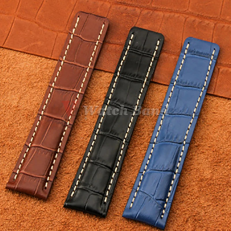22mm 24mm Cowhide Watch Strap for Breitling Strap Waterproof Bracelet for Breitling MenWomen Wristband Genuine Leather Watchband