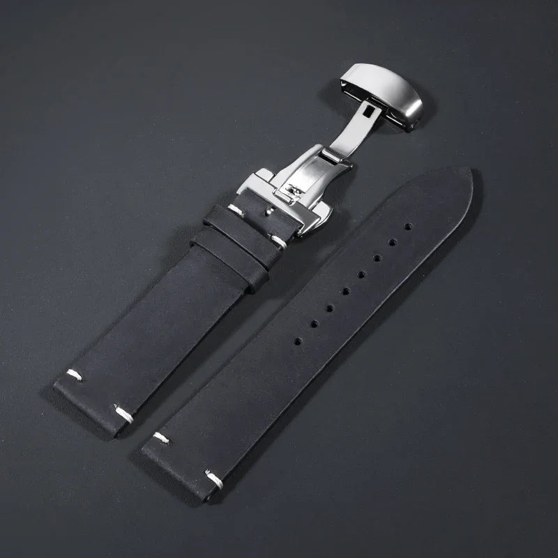 Stitching Cowhide Strap for Omega for Seiko 18/19/20/21/22/24mm Wrist Bracelet Vintage Brown Leather Watch Band Butterfly Buckle