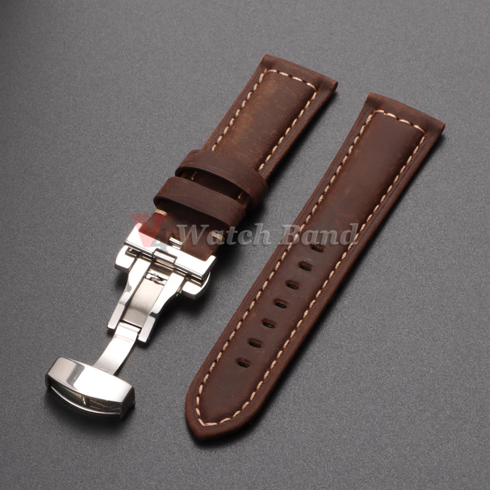 Genuine Calfskin Leather Watchband for Omega Business Watch Band 20mm 22mm 24mm 26mm Butterfly Buckle Stitching Brown Strap