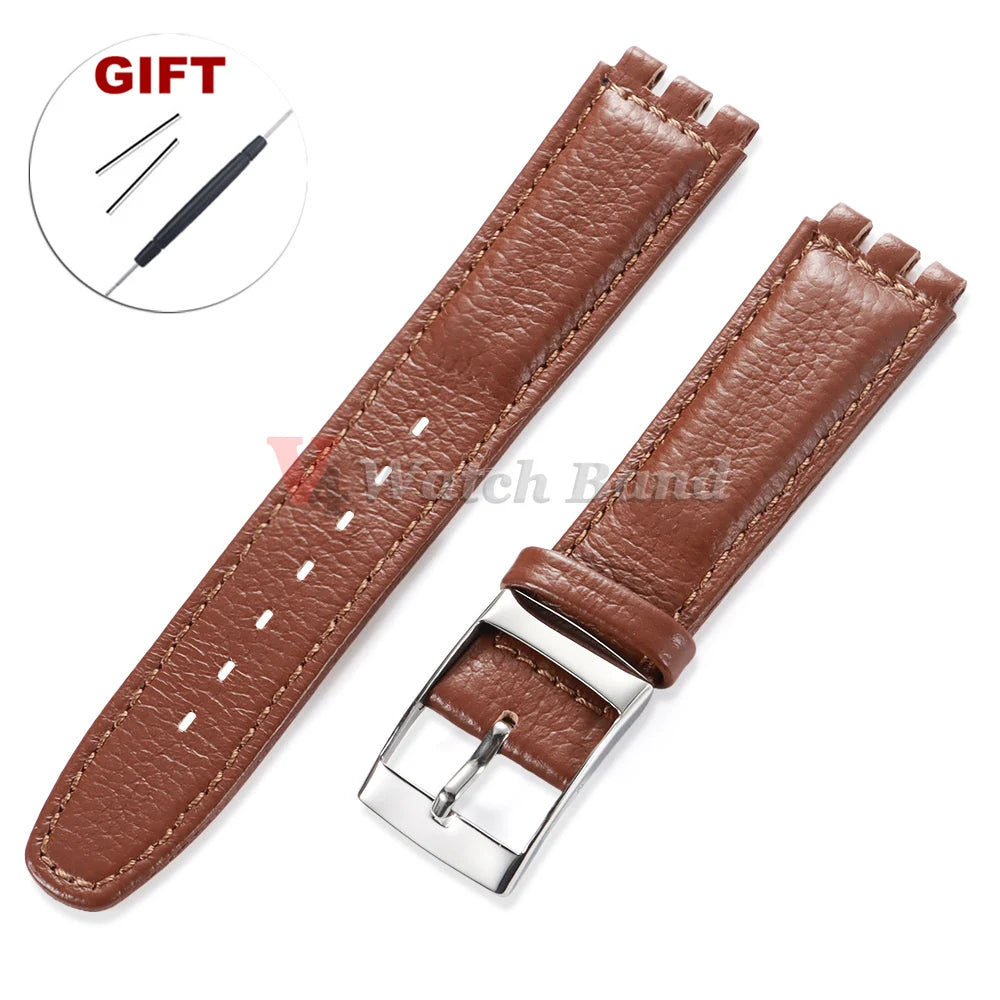 For SWATCH Watch Strap 17mm Genuine Cowhide Bracelet Calfskin Watch Band Men Women Waterproof Sport Replacement Watchband