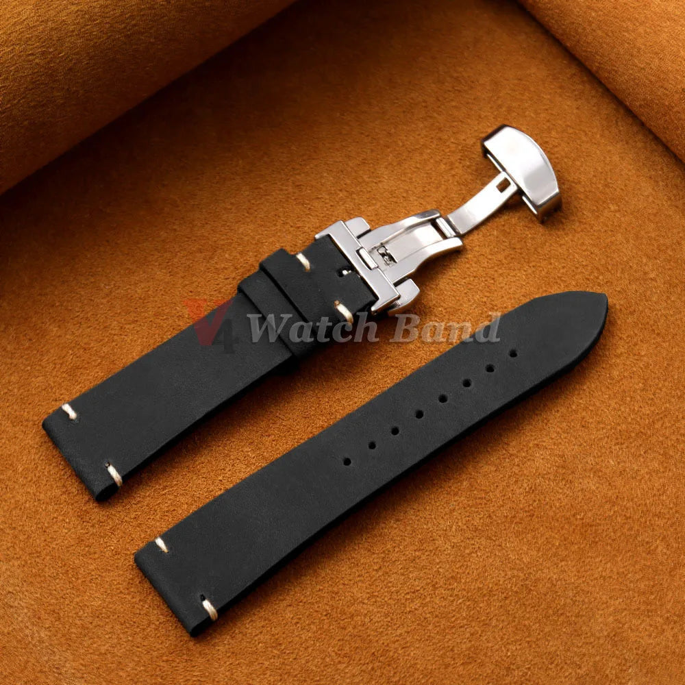 18/19/20/21/22/24mm Stitching Cowhide Strap for Omega for Wrist Bracelet for Seiko Vintage Leather Watch Band Butterfly Buckle