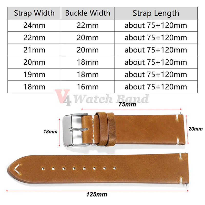 18mm 19mm 20mm 21mm 22mm 24mm Wristband Retro Oil Wax Genuine Leather Watchband Quick Release Calfskin Strap for Seiko for Rolex