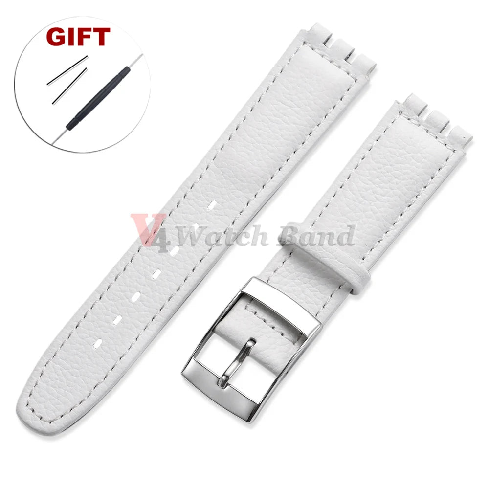 For SWATCH Watch Strap 17mm Genuine Cowhide Bracelet Calfskin Watch Band Men Women Waterproof Sport Replacement Watchband