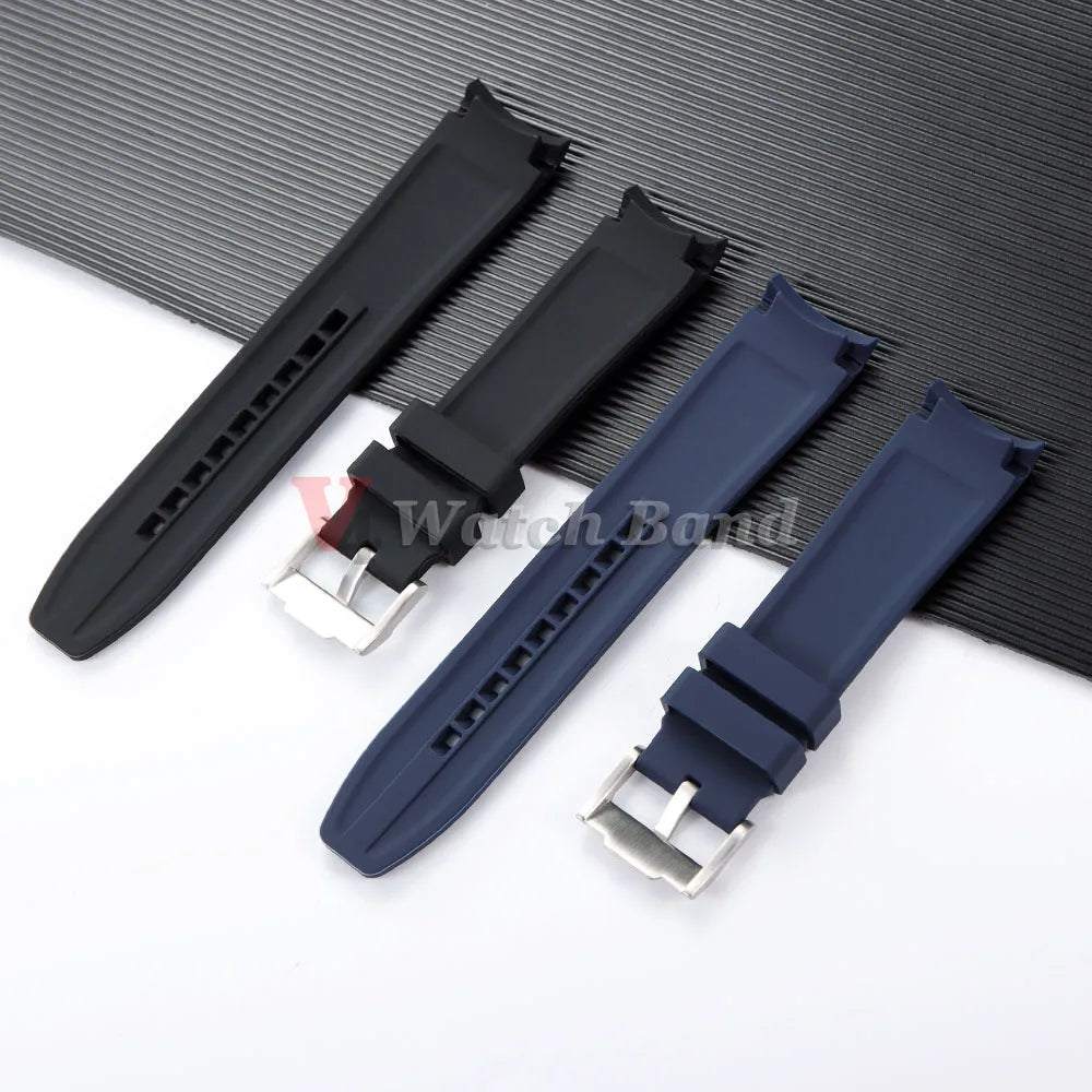 20mm 22mm Curved End Silicone Strap for Rolex for Omega for MoonSwatch Stainless Steel Gold Buckle Rubber Replacement Watch Band