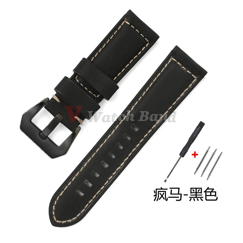 Geniune Retro Calf Leather Watchbands for Panerai 24mm 26mm 20mm 22mm Cowhide Crazy Horse Straps for Samsung for Huawei Watch
