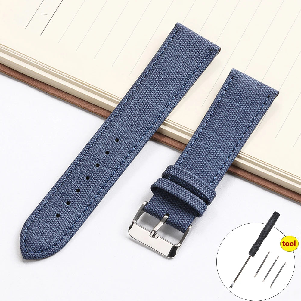 10/12/14/16/18/20/22mm Fabric Strap Denim Pattern Watchband Vintage Unisex Watch Band Accessories Soft Stitch Bracelet