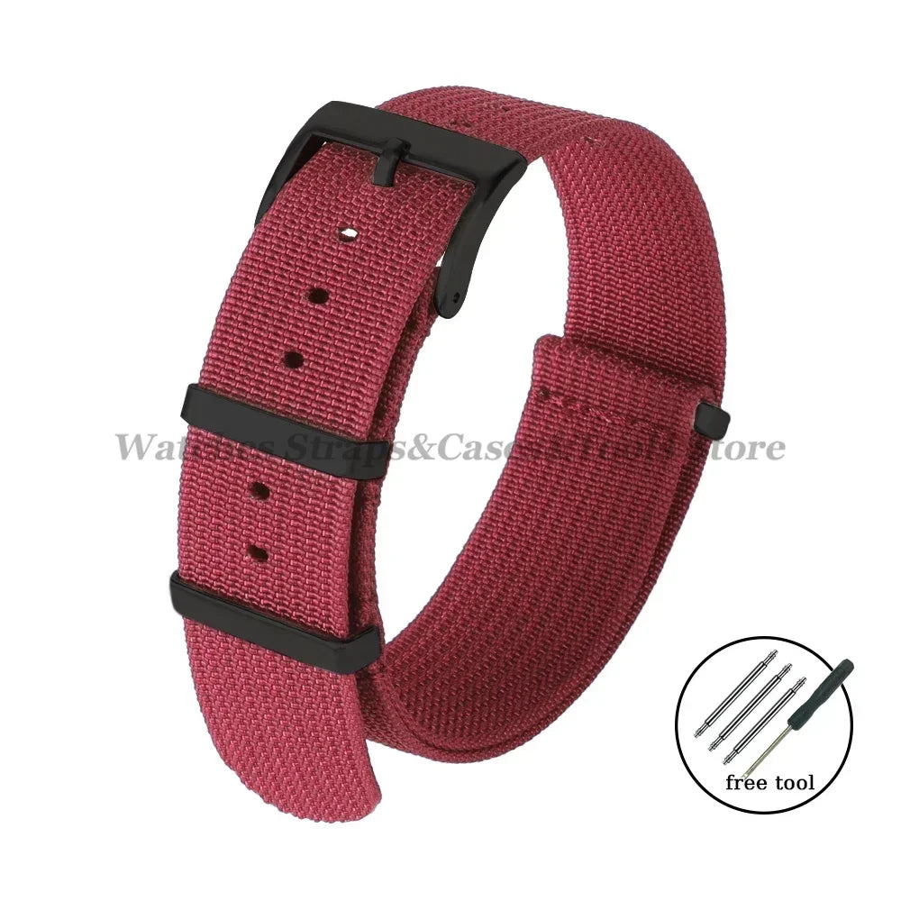 New Ribbed Nylon Strap 20mm 22mm for Seiko Military Fabric Braid Ballistic Watchband for Samsung Galxy Watch3/4/5/6 Black Buckle