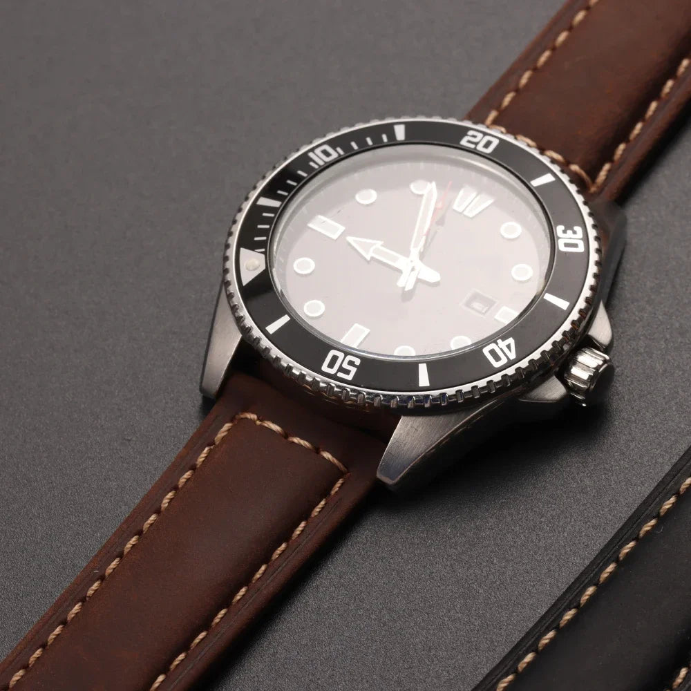 Retro Genuine Calfskin Watchband for Omega Business Watch Band 20mm 22mm 24mm 26mm Butterfly Buckle Stitching Blue Brown Strap