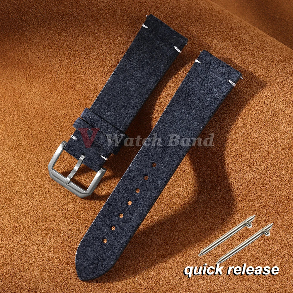 Suede Genuine Leather Watchband for Seiko for Samsung Vintage Straps Handmade Stitching Bracelet 20mm 22mm for Huawei Gt2 GT3/4