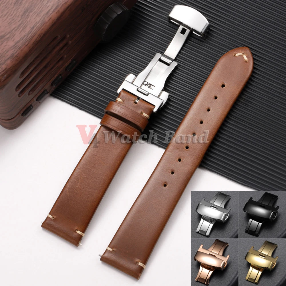 Cowhide Watch Strap 18mm 20mm 22mm for Samsung Galaxy Watch 3/4/5/6/7 Vintage Dark Brown Quick Release Bracelets Business Bands