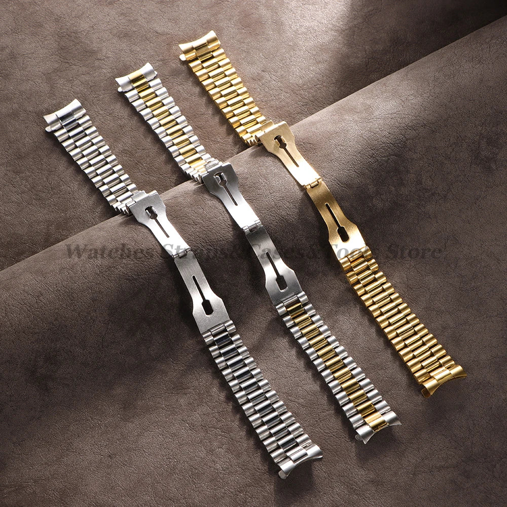 20mm Stainless Steel Watch Strap for Rolex for Water Ghost Wrist Band Silver Gold Curved End Bracelet Men Women Sport Watch Band