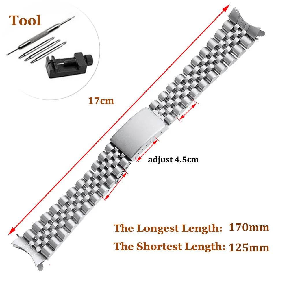 Curved End Solid Stainless Steel Watchband for Rolex DATEJUST Metal Wristband for Jubilee Business Bracelet18mm 19mm 20mm 21mm