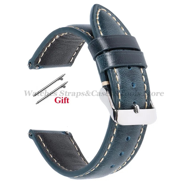 Vintage Oil Wax Leather Watch Strap 18mm 19mm 20mm 21mm 22mm for Huawei Watch GT4/GT3mm Quick Release Universal Men's Watchbands
