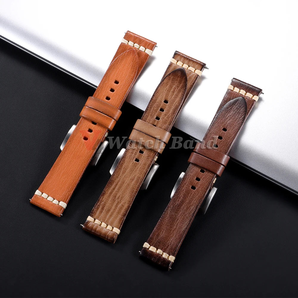 Stitching Calfskin Watch Strap 18mm 20mm 22mm 24mm for Samsung Vintage Cowhide Watchband for Tudor for Seiko Men Wrist Bracelet