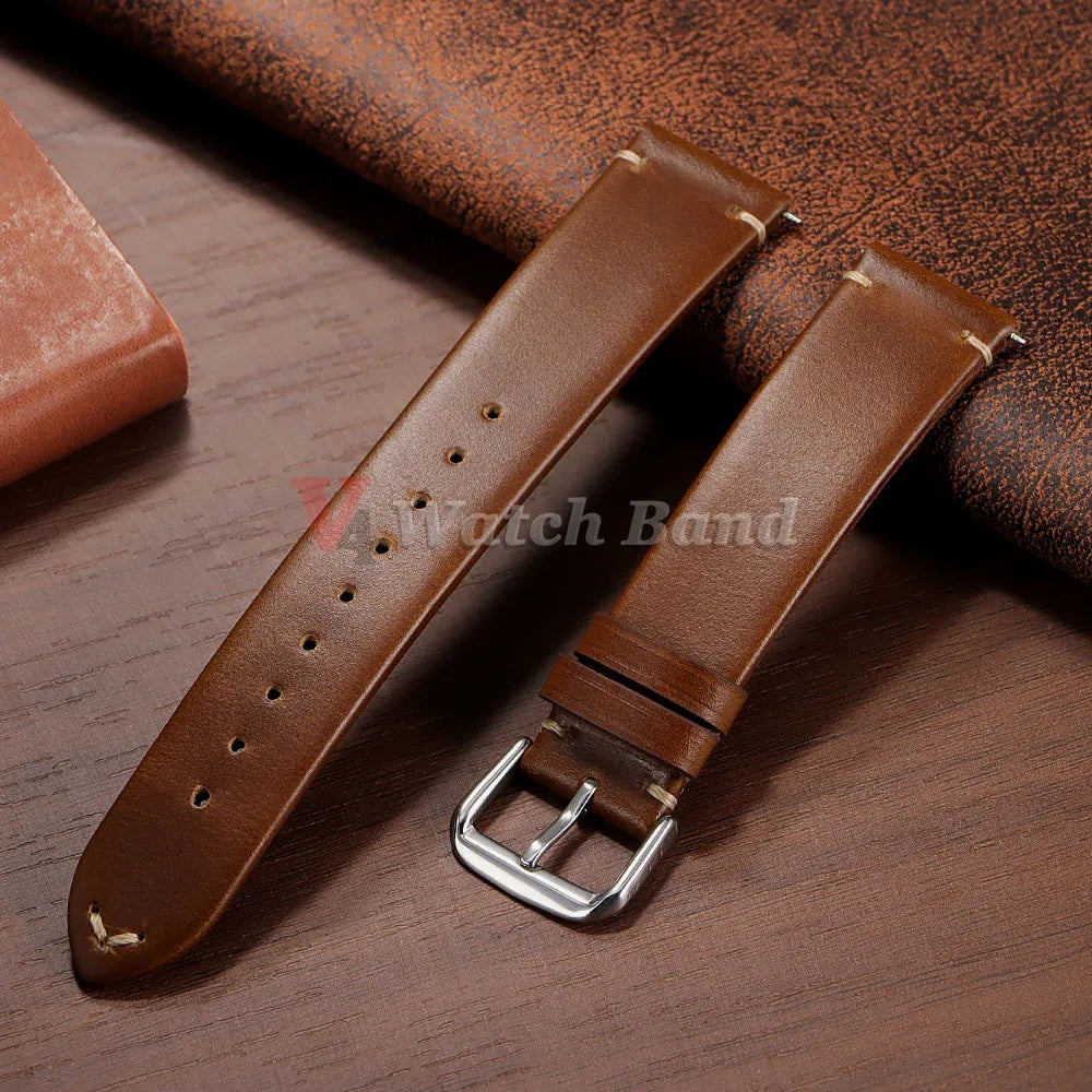 18mm 20mm 22mm Vintage Oil Wax Leather Watchband Wristband Stitching Cowhide Strap for Omega for Seiko Watch Band Accessories