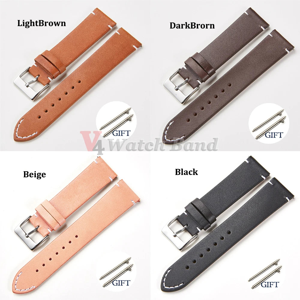 Quick Release Calfskin Genuine Leather Bracelet for Seiko for Samsung 20 22 24mm 12 14 16 18mmVintage Smart Watch Band for Omega