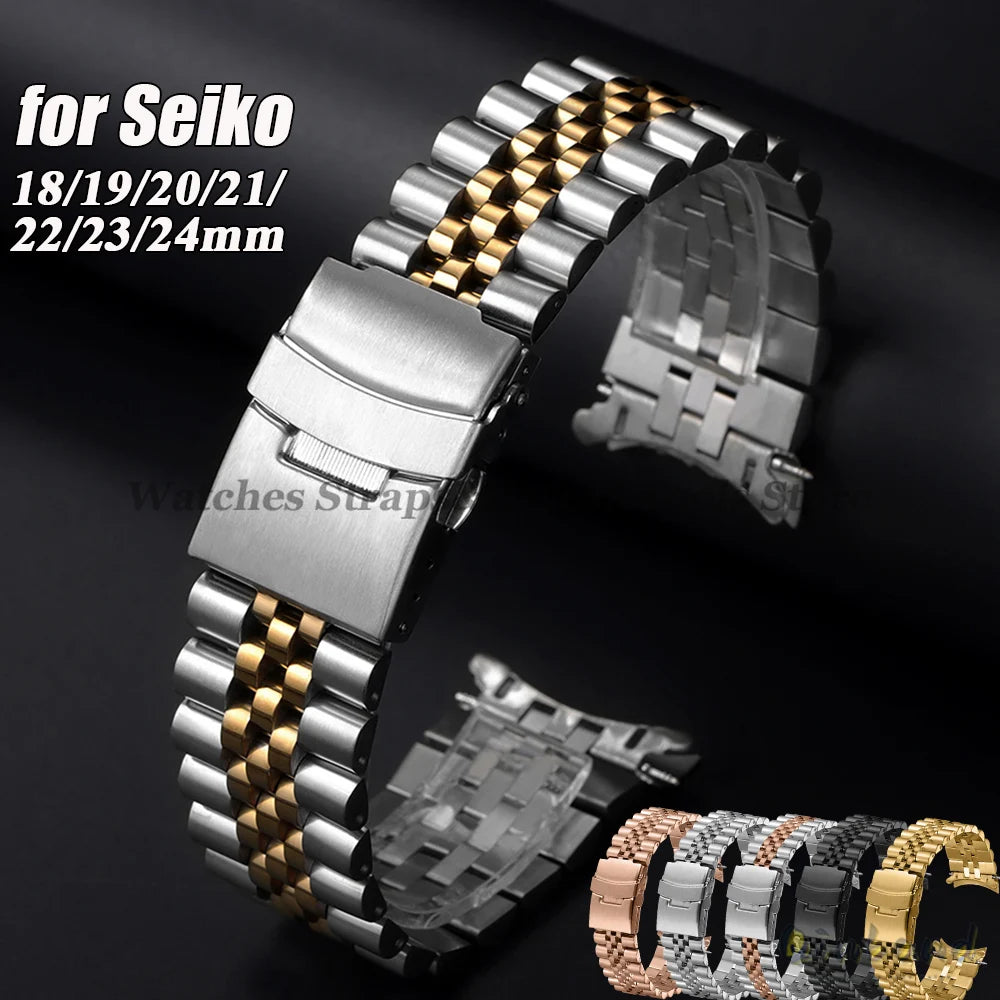 316L Stainless Steel Watch Band for Seiko for Jubilee Watch Curved End Strap 18/19/20/21/22/24/26mm Luxury Bracelets Accessories