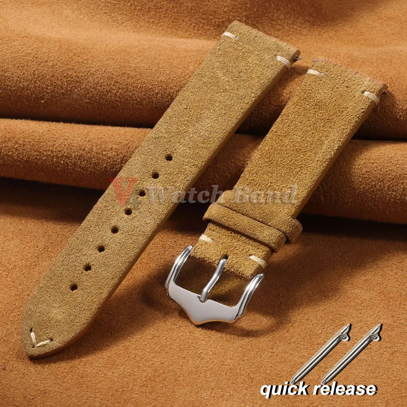 Quick Release Suede Genuine Leather Band for Omega 18/20/22mm for Seiko Stitching Bracelet for Huawei Watch Gt2/3 Vintage Straps