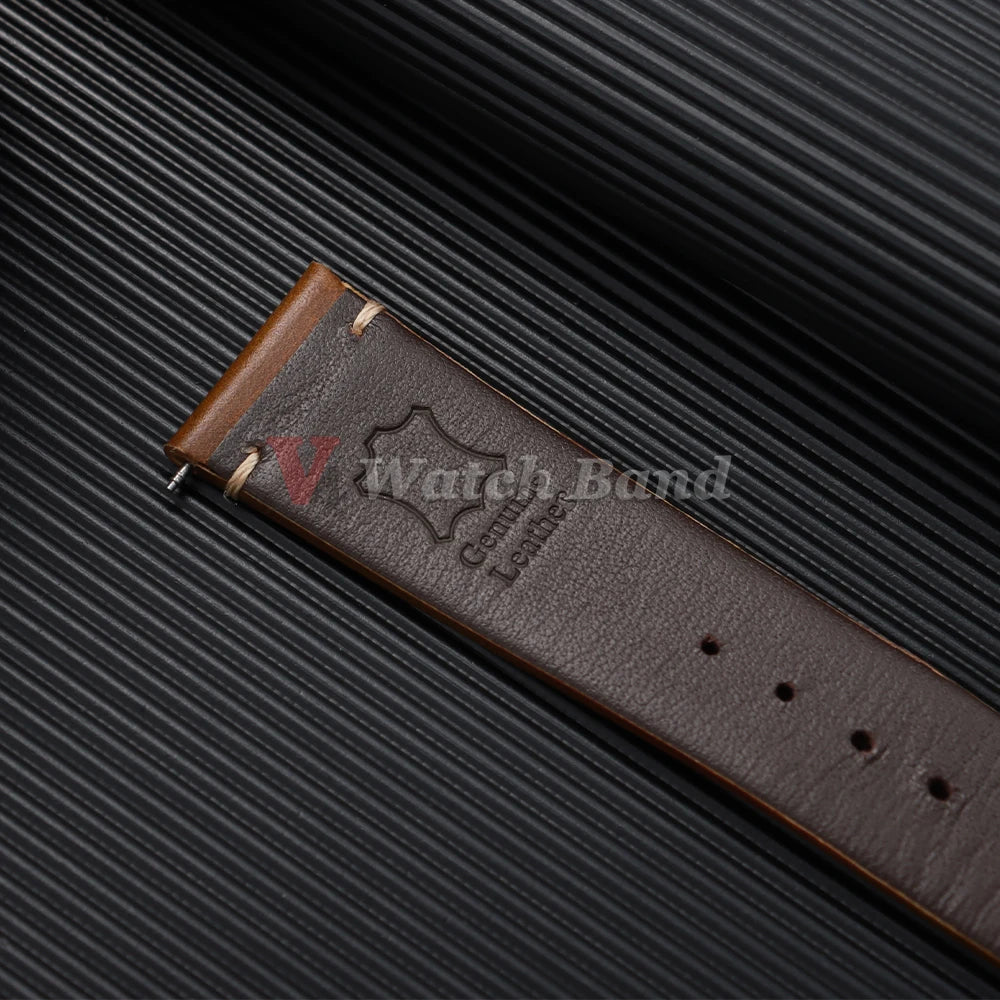 Cowhide Watch Strap 18mm 20mm 22mm for Samsung Galaxy Watch 3/4/5/6/7 Vintage Dark Brown Quick Release Bracelets Business Bands