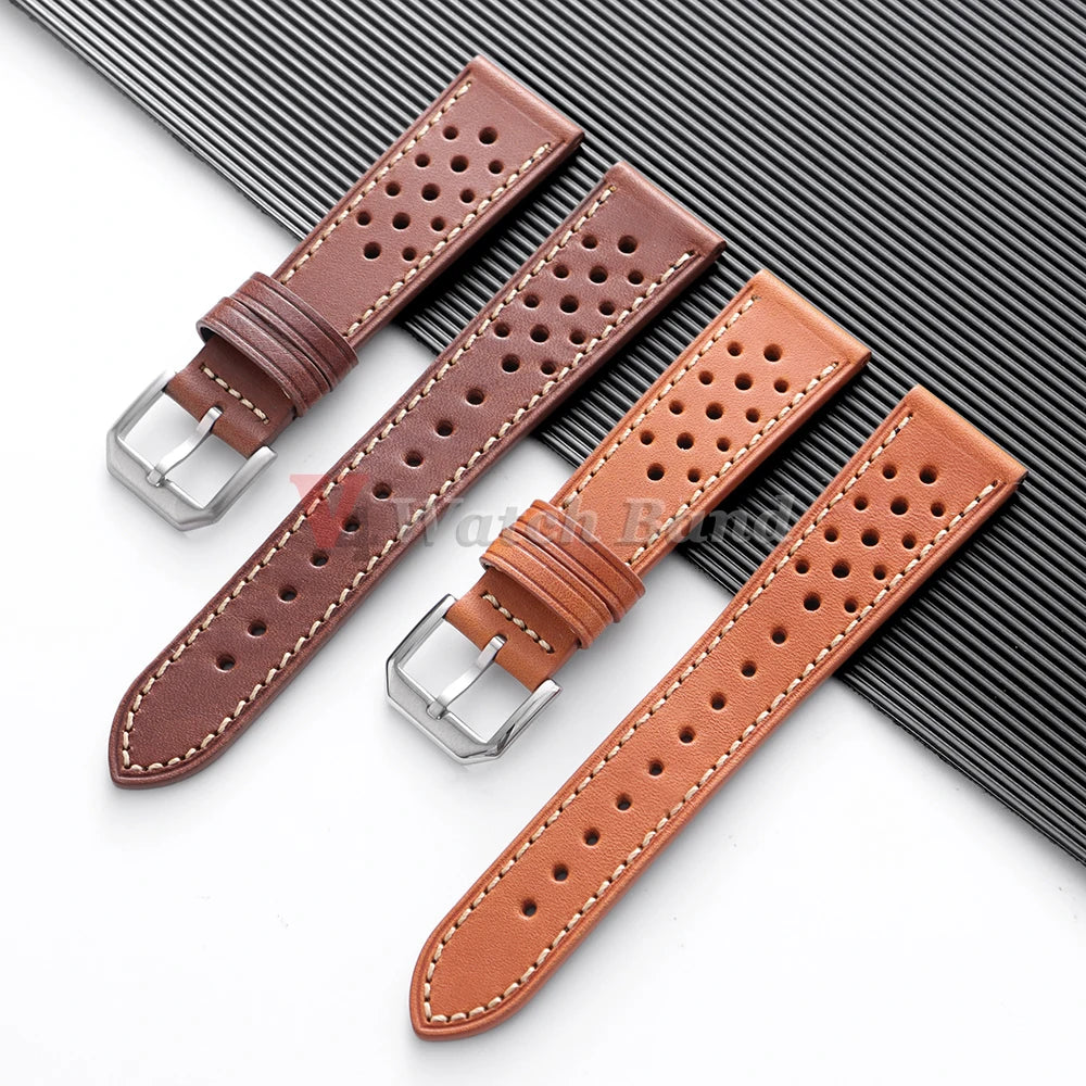 Dark Brown Watch Band Handcrafted Pueblo Italian Cowhide Strap for Omega Ventilated Design 20mm 22mm Men's Breathable Bracelets