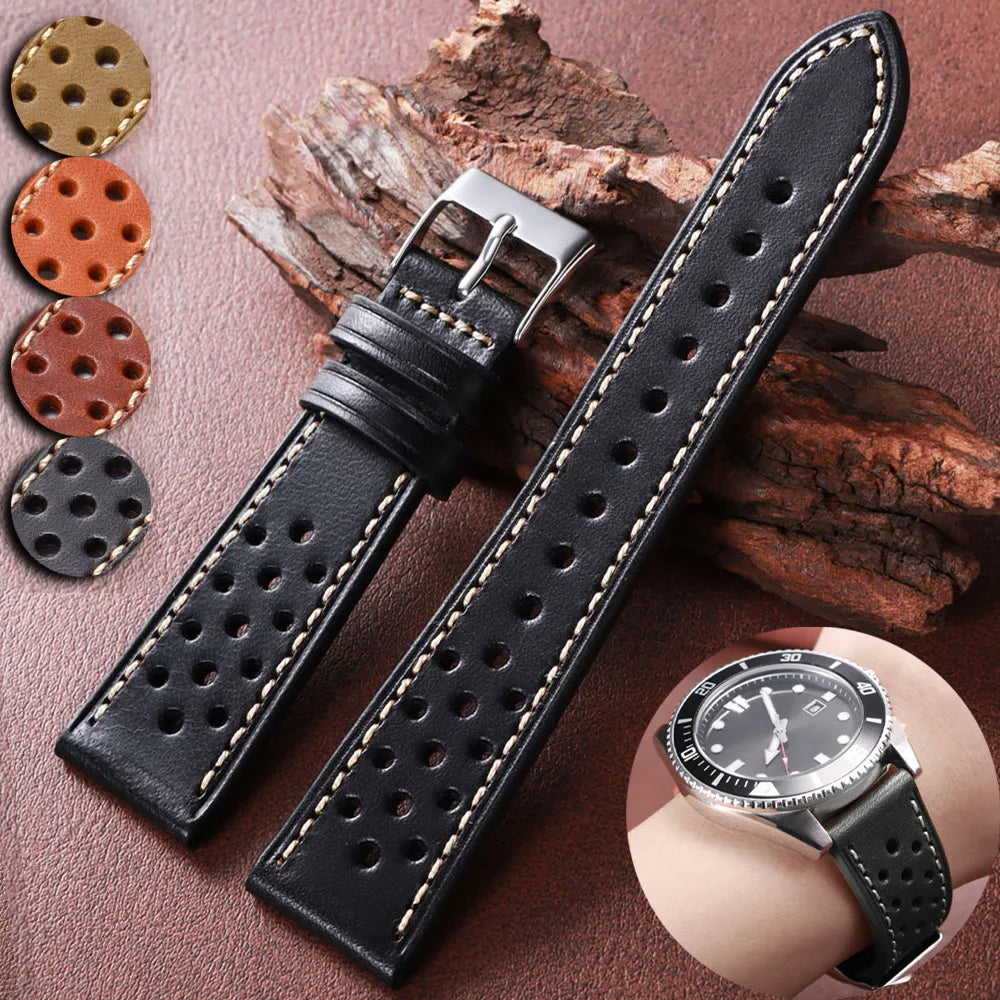 18/20/22mm Universal Genuine Cowhide Watch Band  for Samsung Watch 8/7/6/5/4/3 Vintage Straps Breathable Bracelet Belt Accessory