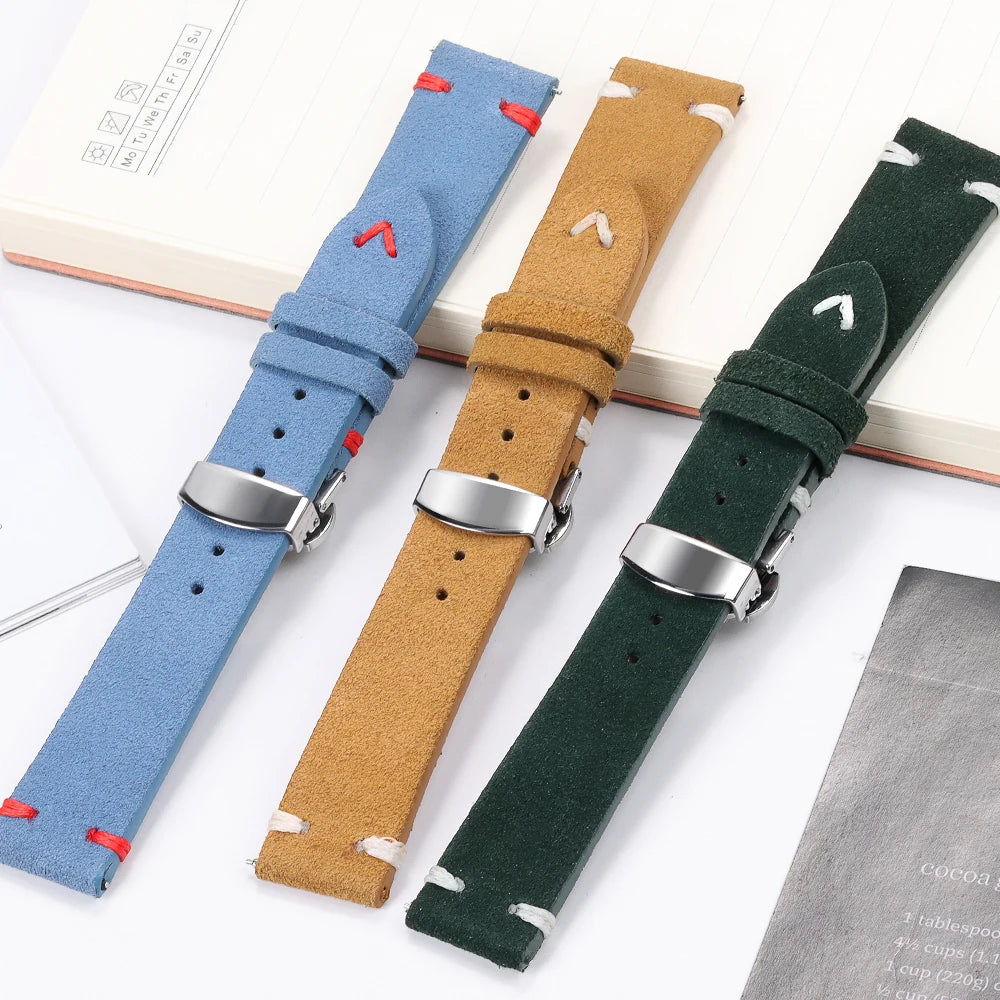 High Quality Suede Leather Strap for Seiko Watchband for Omega 18/20/22mm Band with Butterfly Buckle Wrist Bracelet Accessories