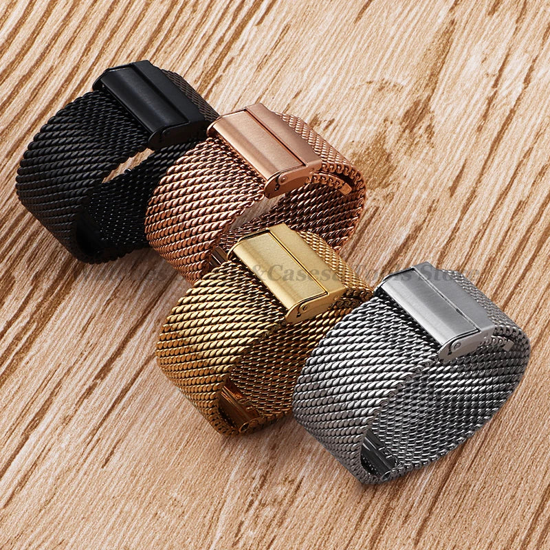 1.0mm Milanese Mesh Watch Band 3mm Thick Shark Mesh Strap Stainless Steel Quick Release Bracelet Folding Buckle18/20mm 22mm 24mm
