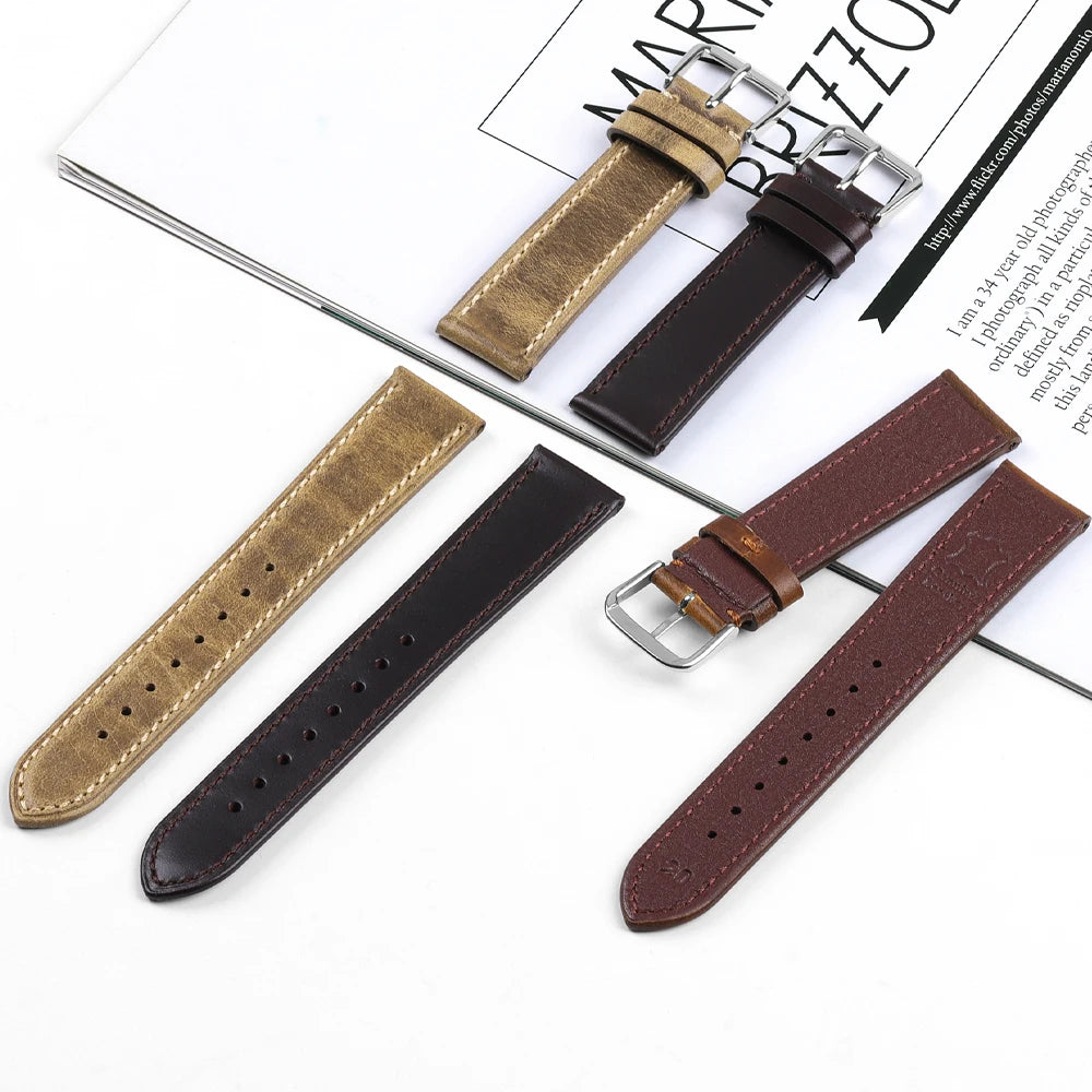 Genuine Cowhide Strap for Casio for Seiko for Omega  High Quality Crazy Horse Cowhide Watch Band for Rolex 18 22 22mm