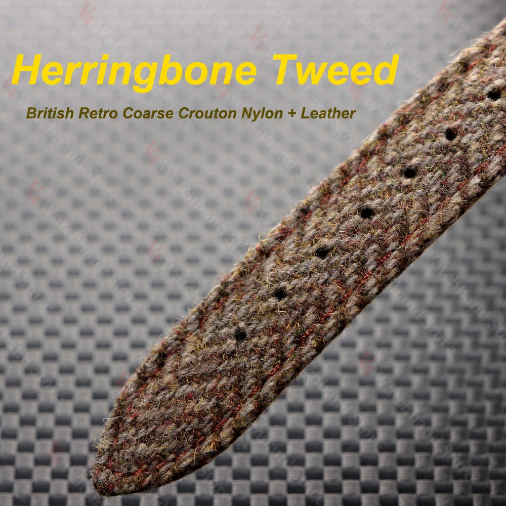 18mm 20mm 22mm Woven Tweed Fabric Strap Two-Sided Nylon Cowhide Watchband Quick Release Band Business Wristband Belt Accessories