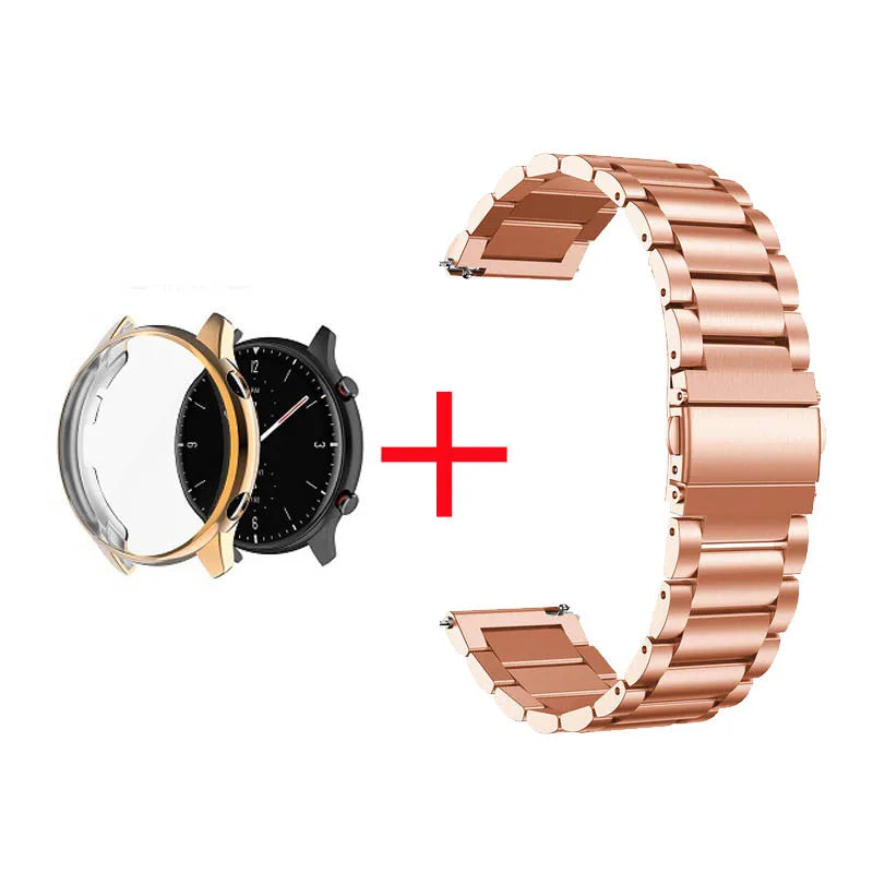 2 in 1 Case & Band For Amazfit GTR3 GTR 3 Pro Stainless Steel Strap Clear Protective Cover Bumper Set Smart Watch Accessories