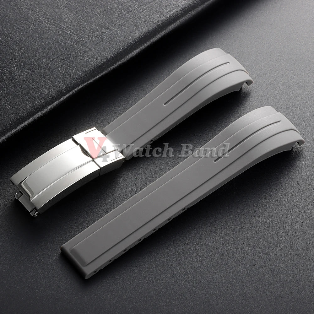 Arc Rubber Watchband 20 21mm 22mm for Rolex Daytona Yacht-Master Ultra Flexible Comfortable Silicone Folding Buckle Curved Strap