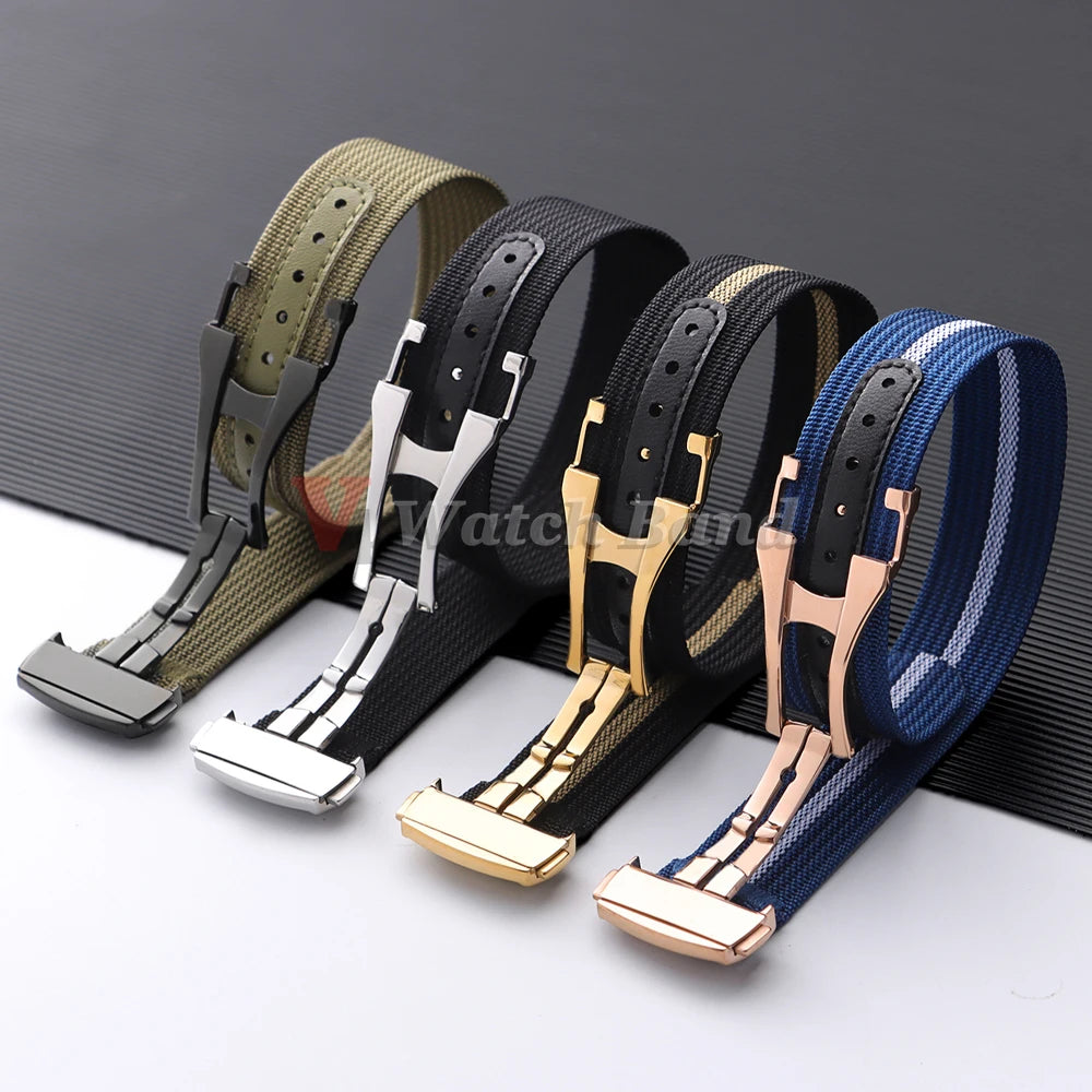 Black Gold Buckle Watch Band 20mm Men's Army Sports Breathable Braided Nylon Strap for Seiko Fabric Bracelet Wristbelt for Omega