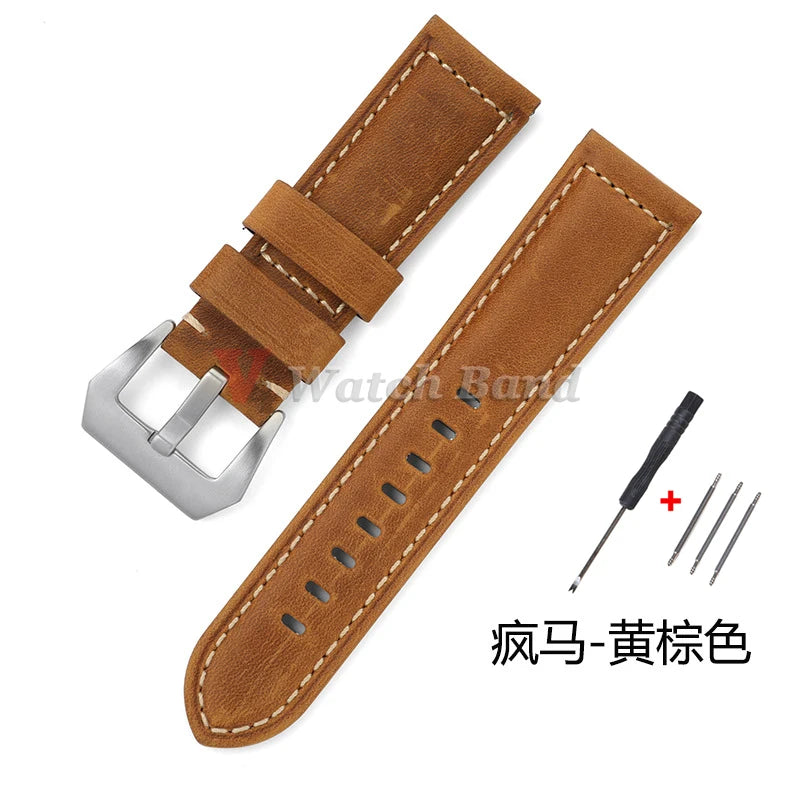Geniune Retro Calf Leather Watchbands for Panerai 24mm 26mm 20mm 22mm Cowhide Crazy Horse Straps for Samsung for Huawei Watch
