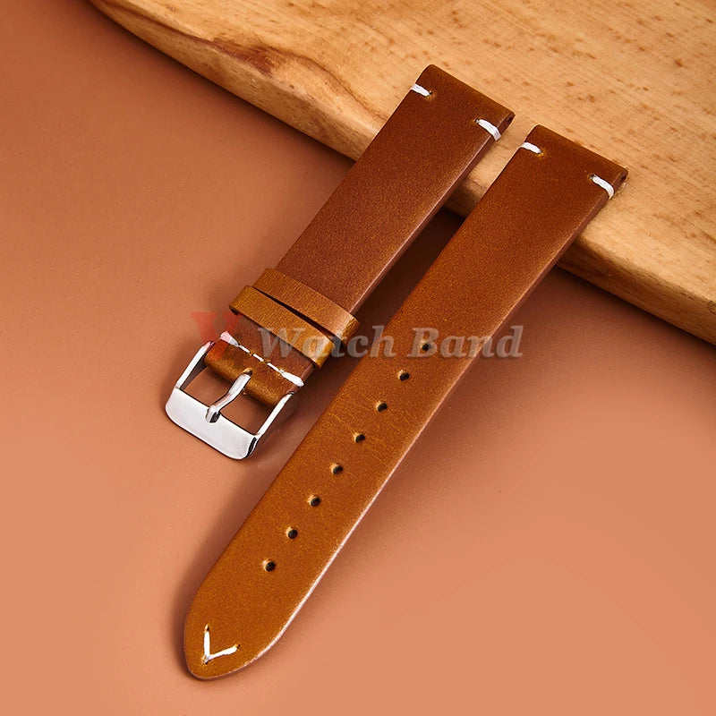 18mm 19mm 20mm 21mm 22mm 24mm Wristband Retro Oil Wax Genuine Leather Watchband Quick Release Calfskin Strap for Seiko for Rolex