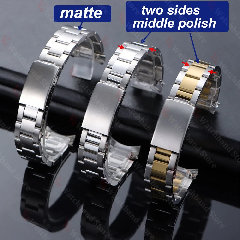 Luxury Curved End Watch Band 13mm 17mm 18mm 19mm 20mm 21mm for Rolex Oyster Perpetual King Stainless Steel Bracelet Accessories