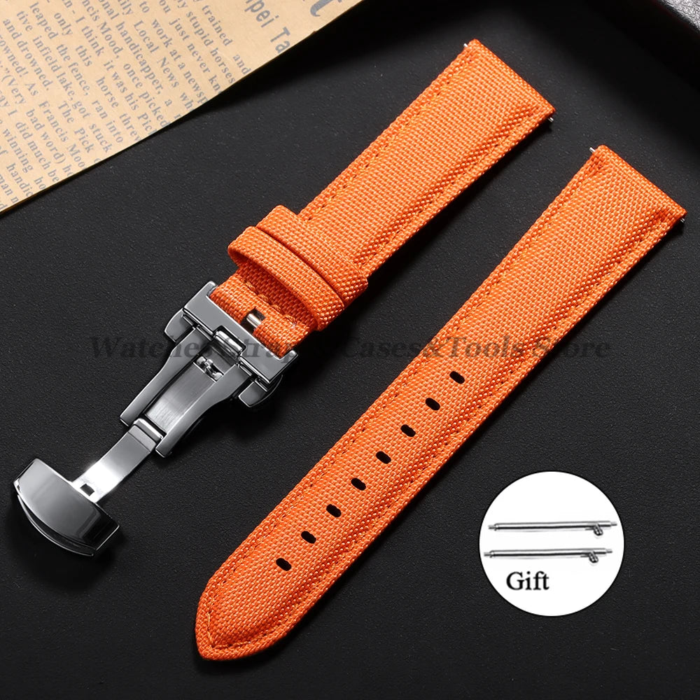 20mm 22mm Sailcloth Watch Straps for Omega for Seiko Watch Men Women Butterfly Buckle Nylon Quick Release Waterproof Watch Bands
