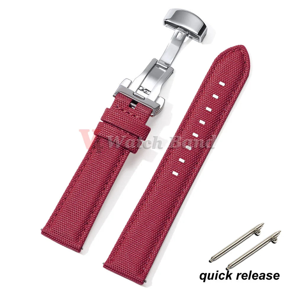 Sailcloth Watch Strap 20mm 22mm Nylon Butterfly Buckle Bracelet for Omega for Seiko Business Men Women Quick Release Watchband