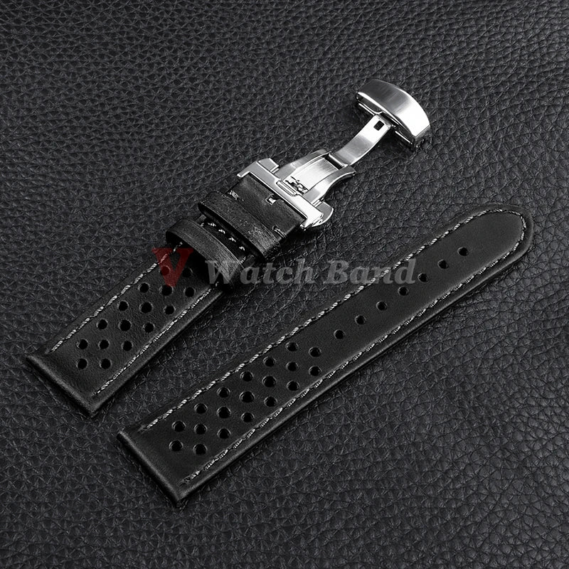 Genuine Cowhide Leather Strap for Samsung Galaxy Watch 6 5 4 Breathable Retro Wristband for Seiko Bracelet for Omega 18/20/22mm