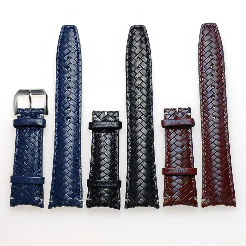 Watch Band for IWC Pilot Series Curved End Woven Leather Watchband for Omega Genuine Cowhide Bracelet 20mm 22mm