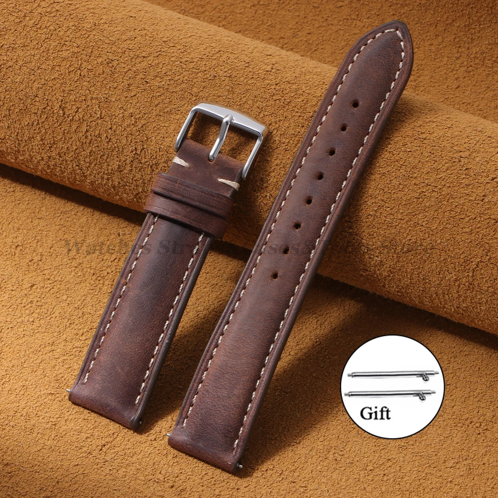 Cowhide Leather Watch Strap 14/16/18/24/22/20mm for Samsung Galaxy Watch7/6/5 Band for Xiaomi Redmi Watch Quick Release Bracelet