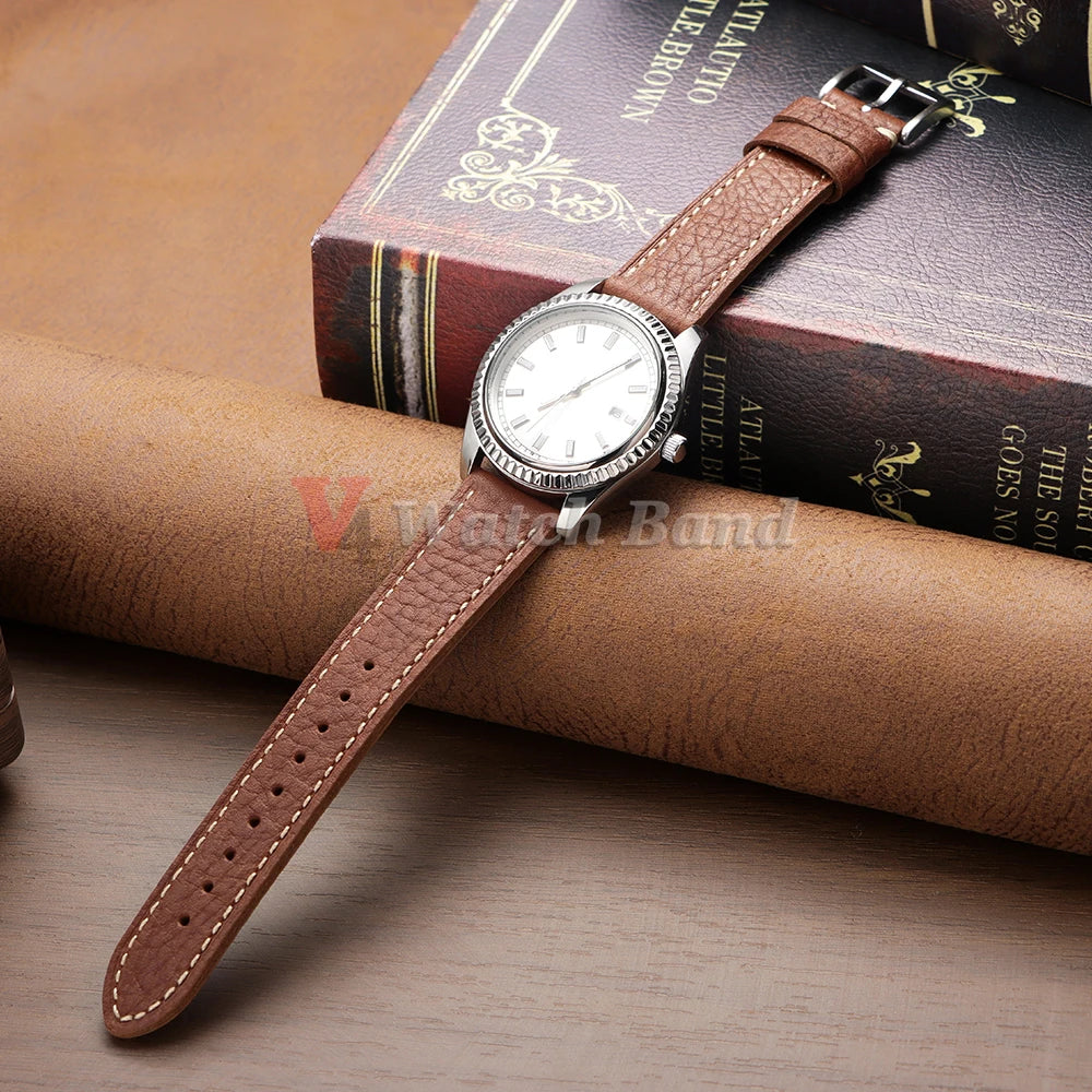 Genuine Cowhide Watch Strap for Samsung Galaxy Watch 6 5 4 Soft Dark Brown Retro Wristband for Seiko 20mm 22mm 24mm Bracelet