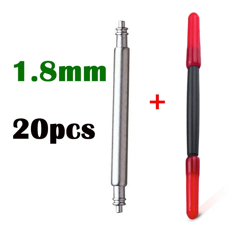 20pcs Watch Band Spring Pins 1.5mm 1.8mm 2.0mm Thickness Metal Spring Bars 16/18/20/22/24/26mm Strap Link Pins Watch Repair Tool