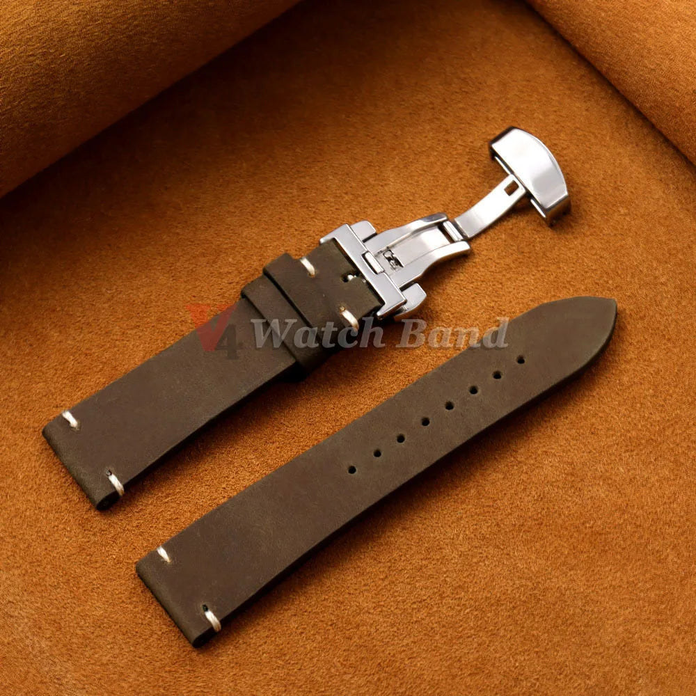 18/19/20/21/22/24mm Stitching Cowhide Strap for Omega for Wrist Bracelet for Seiko Vintage Leather Watch Band Butterfly Buckle