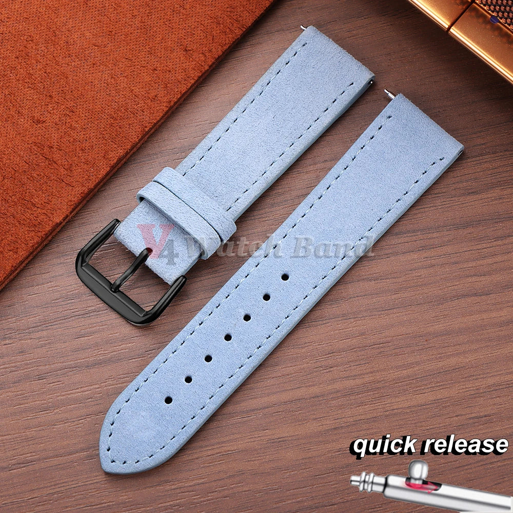 Vintage Suede Watch Strap 18 19mm 20mm 22mm for Seiko for Huawei Stitching Quick Release Bracelet for Samsung Watch 8/7/6/5/4/3