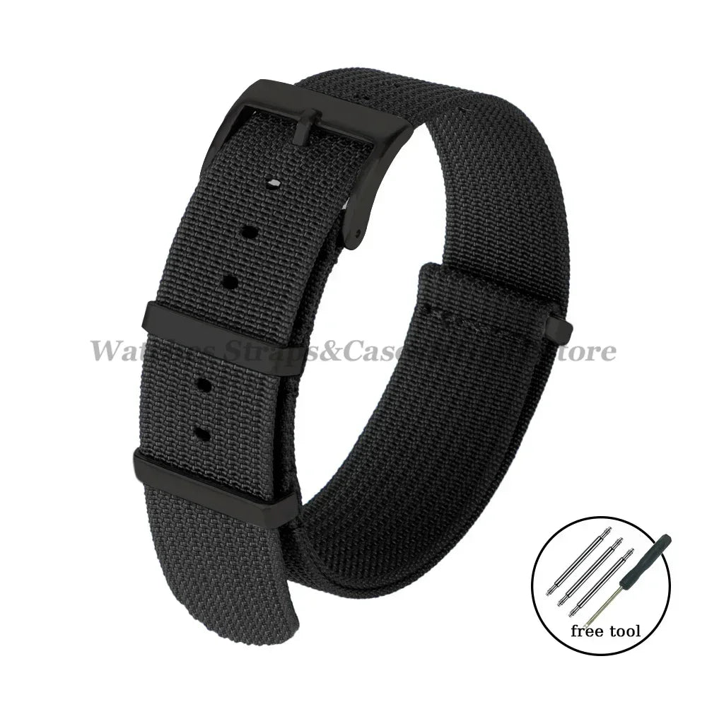 New Ribbed Nylon Strap 20mm 22mm for Seiko Military Fabric Braid Ballistic Watchband for Samsung Galxy Watch3/4/5/6 Black Buckle