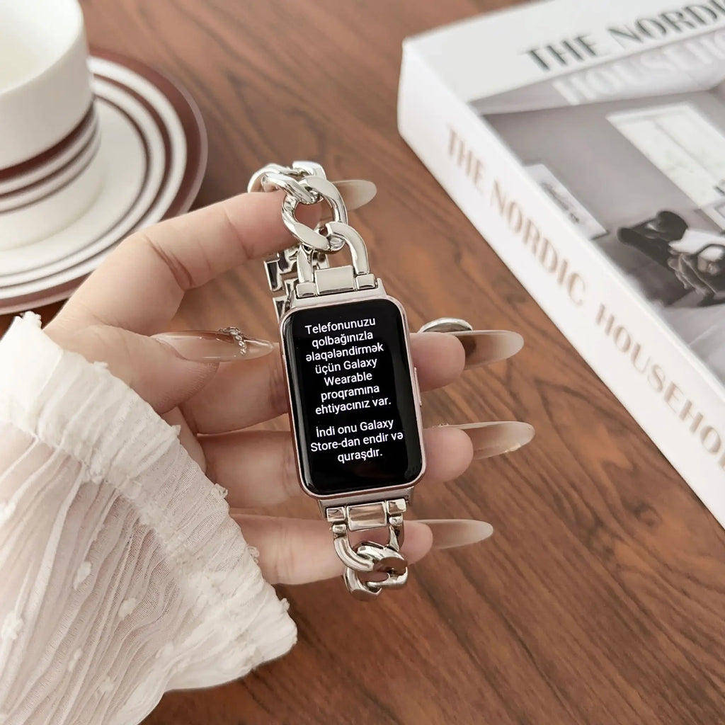 Stainless Steel Strap For Samsung Galaxy Fit 3 Metal Chain Band For Samsung Galaxy Fit 3 SM-R390 Cowboy Watchband Accessories