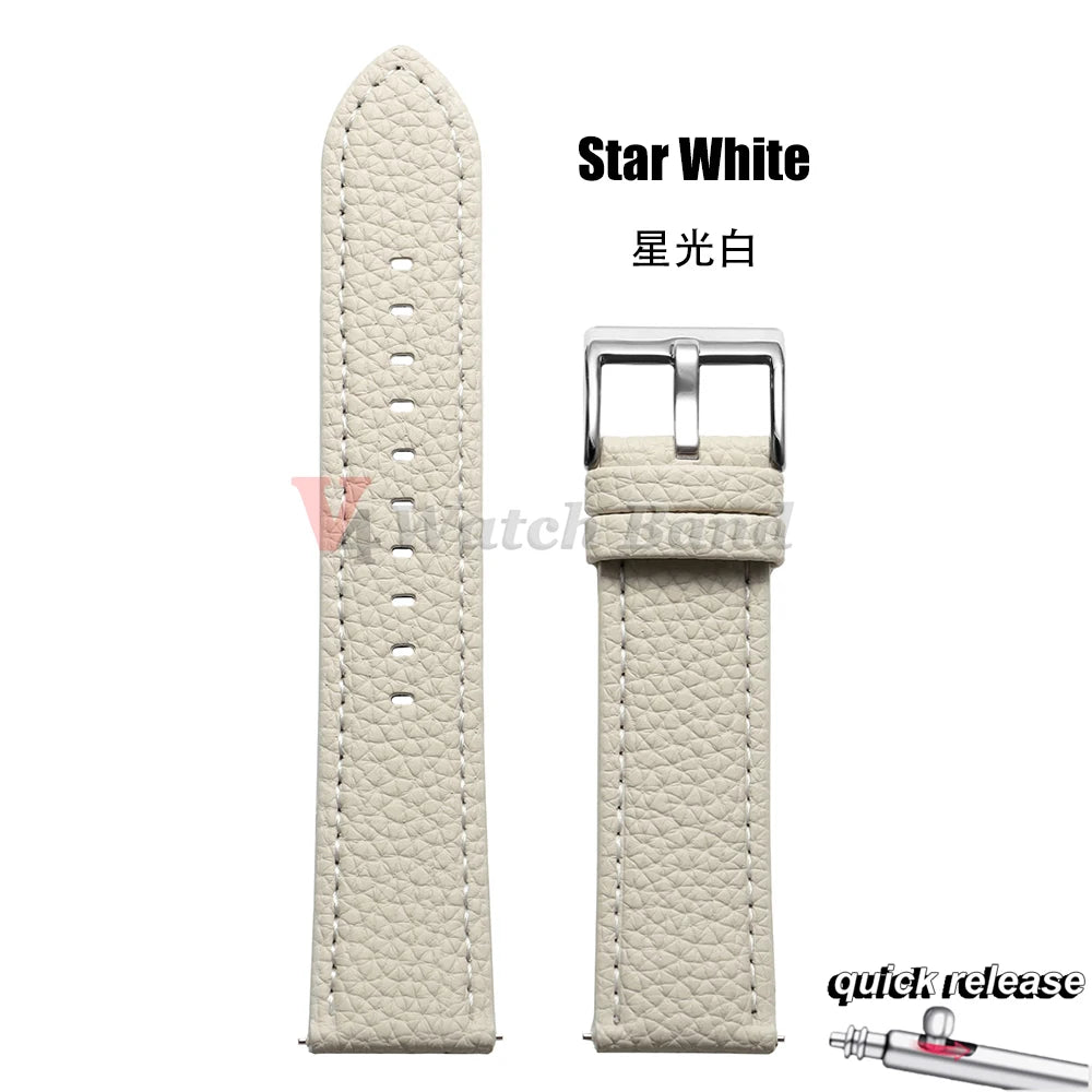 Universal Wristbelt 22mm Leather Business Strap for Omega for Seiko Lychee Pattern Leather Watchband Quick Release Soft Bracelet