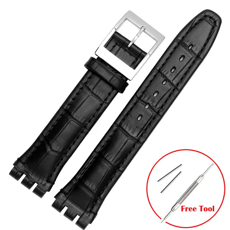 for SWATCH Watch Strap 17mm 19mm Genuine Cowhide Leather Bracelet Men Women Waterproof Sport Replacement Watchband
