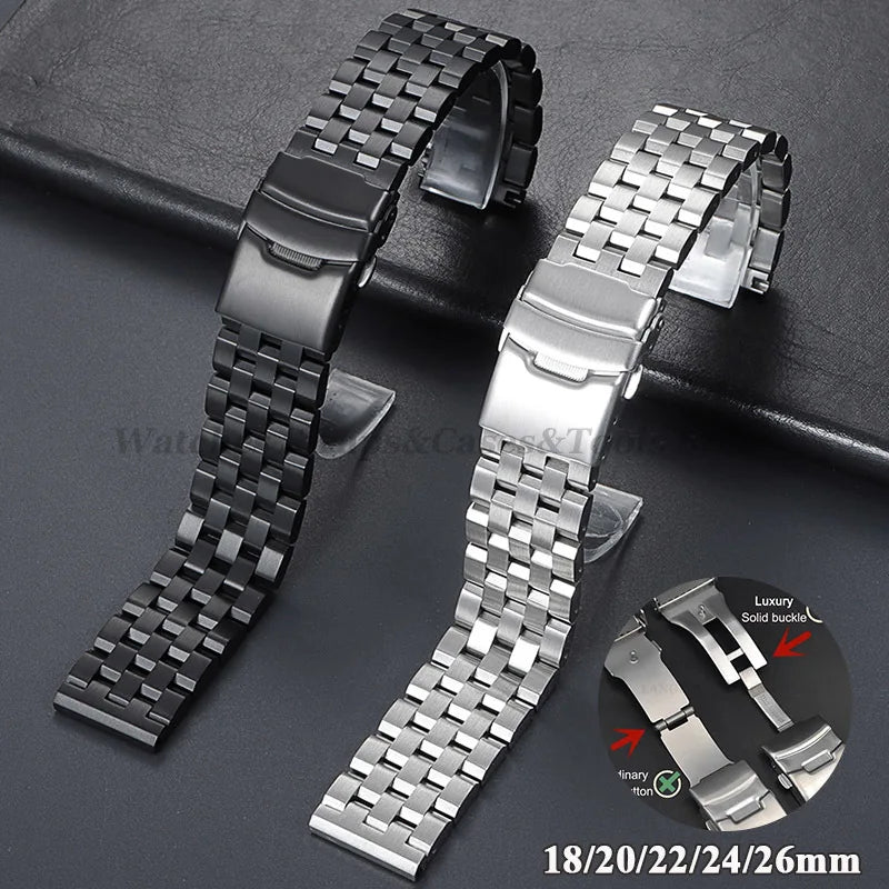 High Quality Solid Stainless Steel Strap 18 20mm 22mm 24mm 26mm Watch Band Flat Interface for Seiko for Citizen Luxury Wristband