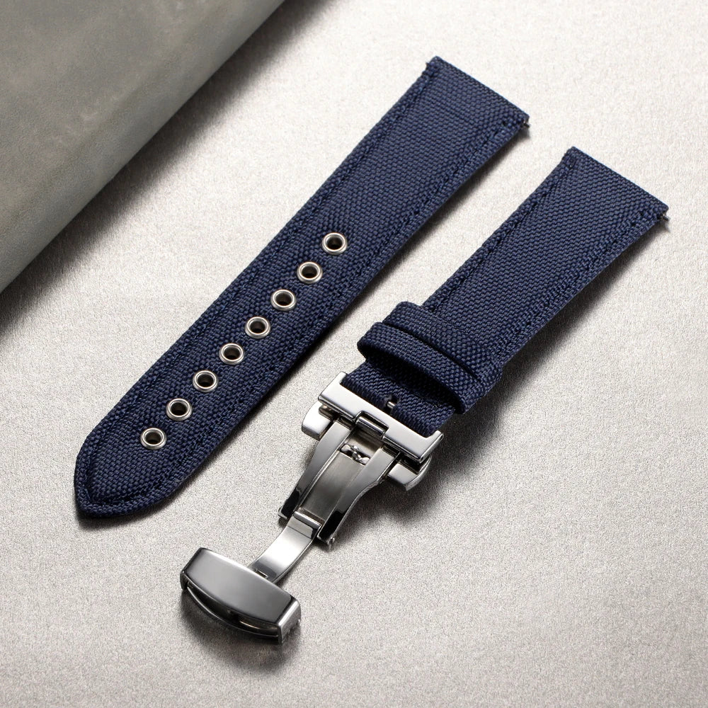 22mm High Quality Waterproof Sailcloth Watch Strap Two-Sided Nylon Cowhide Watchband Quick Release Band Sport Wrist Belt for Men